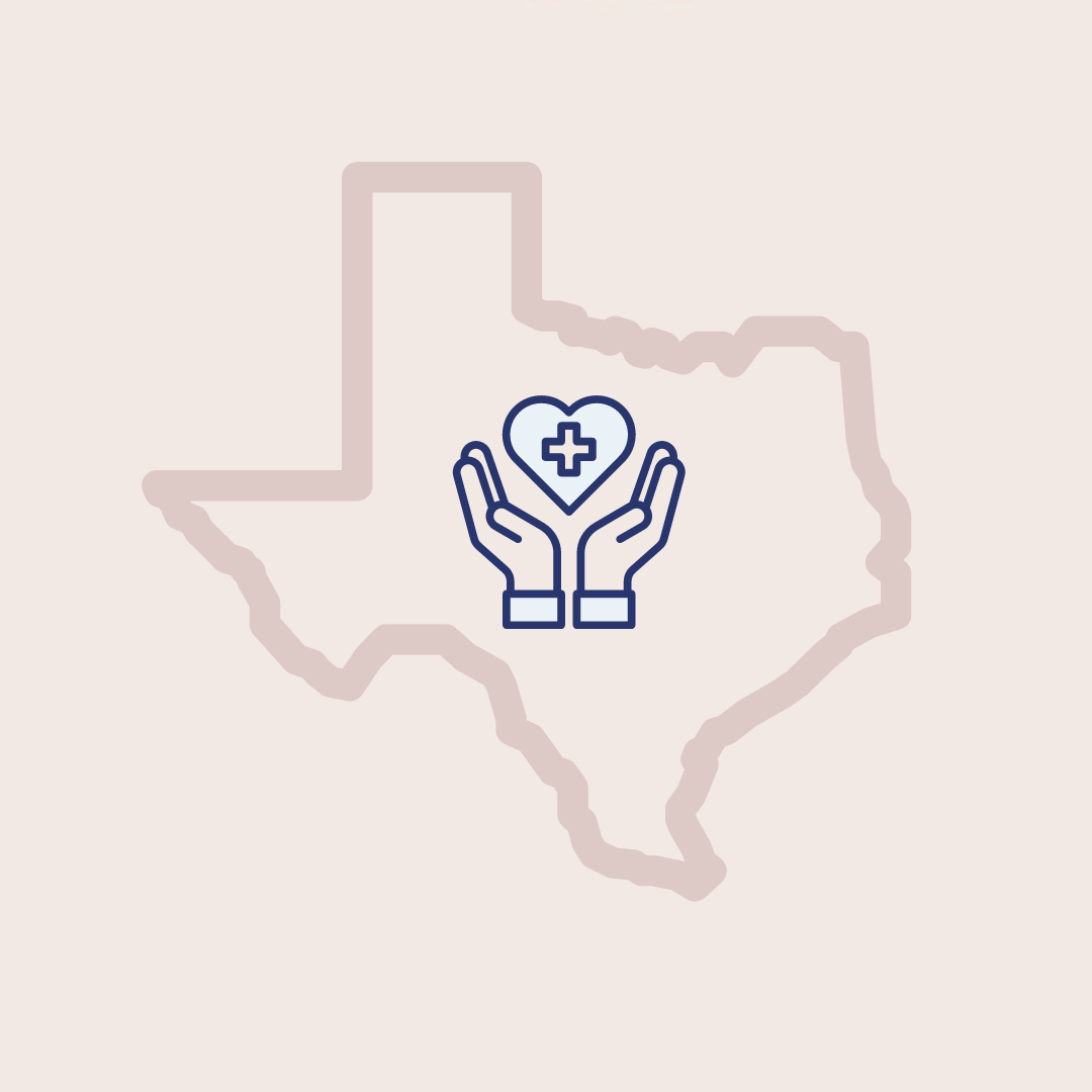 Texas map with hands and heart inside