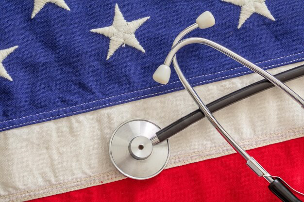 Medical stethoscope on usa flag