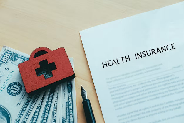 Medical insurance next to money and a red cube symbolizing health
