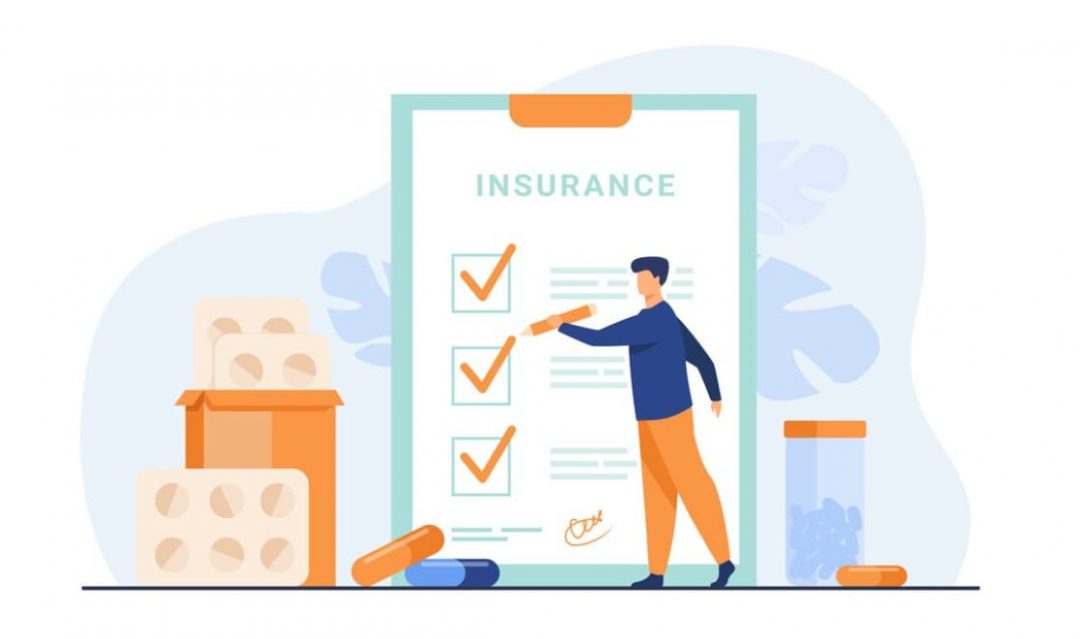 Illustration of a man checking items off a large insurance checklist.